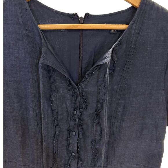Brooks Brothers Dresses & Skirts - BROOKS BROTHERS 346 Navy Blue Linen Pintuck Ruffle Cottage Short Sleeve Dress 14
